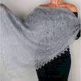 Платок Оренбургский палантин пуховый ажурный, (светло-серый), 200x60 см