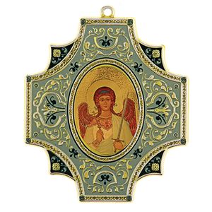Крестообразная икона в авто "Ангел-Хранитель" на клеящейся основе, 7,5 x 8,5 см