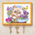 :  - Вышивка крестиком на ключнице "Кот", 21x15 см