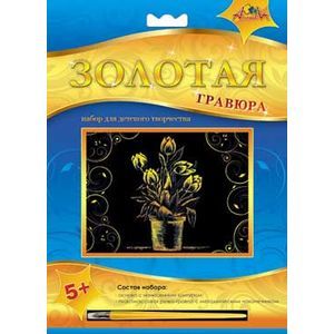 :  - Гравюра "Тюльпаны" с металлическим эффектом "золото", формат А5